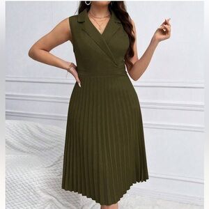 Elegant Olive Green Sleeveless Dress